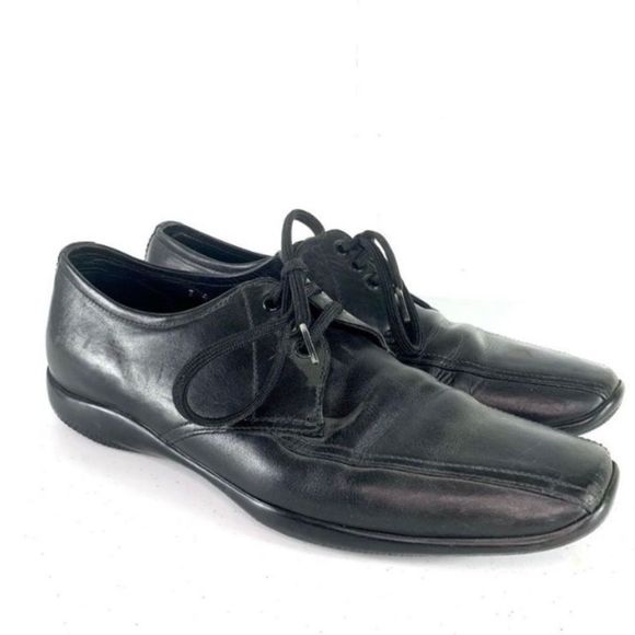 Prada Men’s Sz 8 1/2 Black Leather Lace Up Rubber Sole Square Toe Dress Shoes - Picture 1 of 12